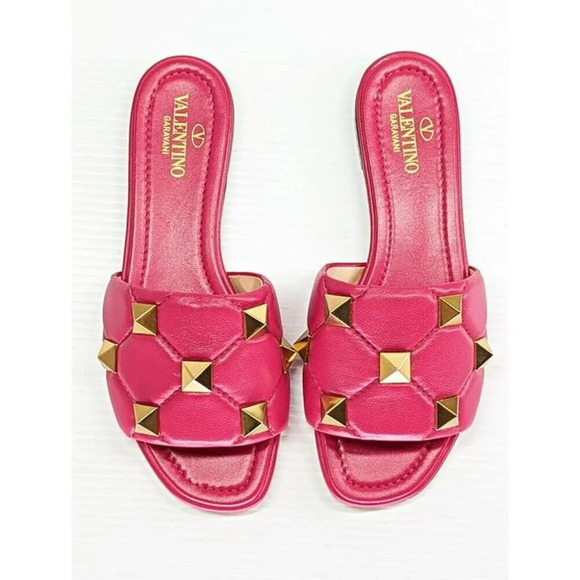 Valentino Garavani Roman Pink & Gold Stud Slide Sandals Size 36 IT (MSRP $920) - Picture 5 of 11